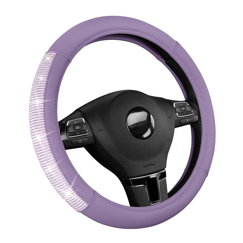 Capa para Volante PIC AUTO Roxa com Strass e Couro Sintético, para Volantes de 36,8–39,4 cm