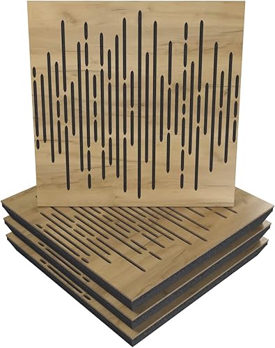 Miniatura 1 de Panel acústico difuso de absorción de sonido, onda para rec.studio  Madera laminada, (paquete de 4), Roble