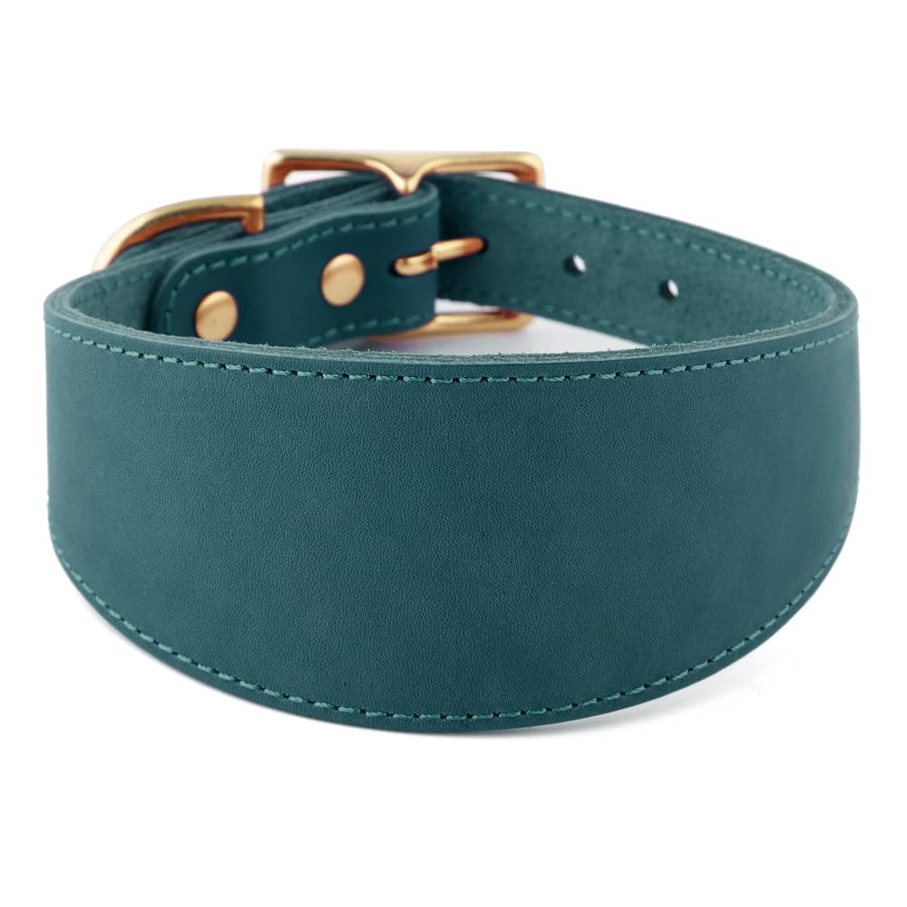 Snootiful Hound Leather Sighthound Collar | Fishtail Collar Ideal For Whippets, Greyhounds and Lurchers (Peacock Blue, 35-43cm)