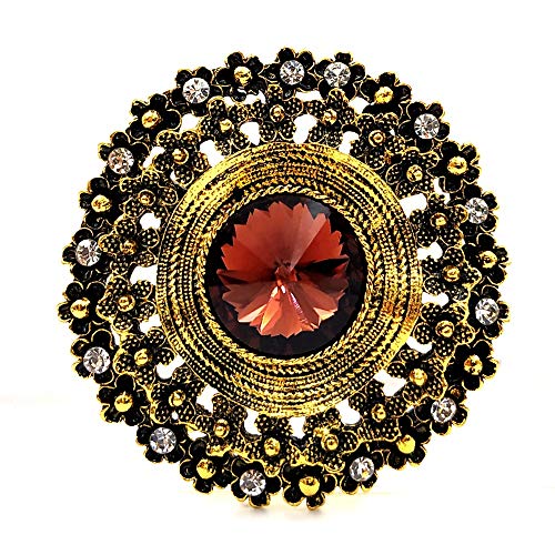 DREAMLANDSALES Antique Style Large Glass Stone Round Sash Brooch Pin
