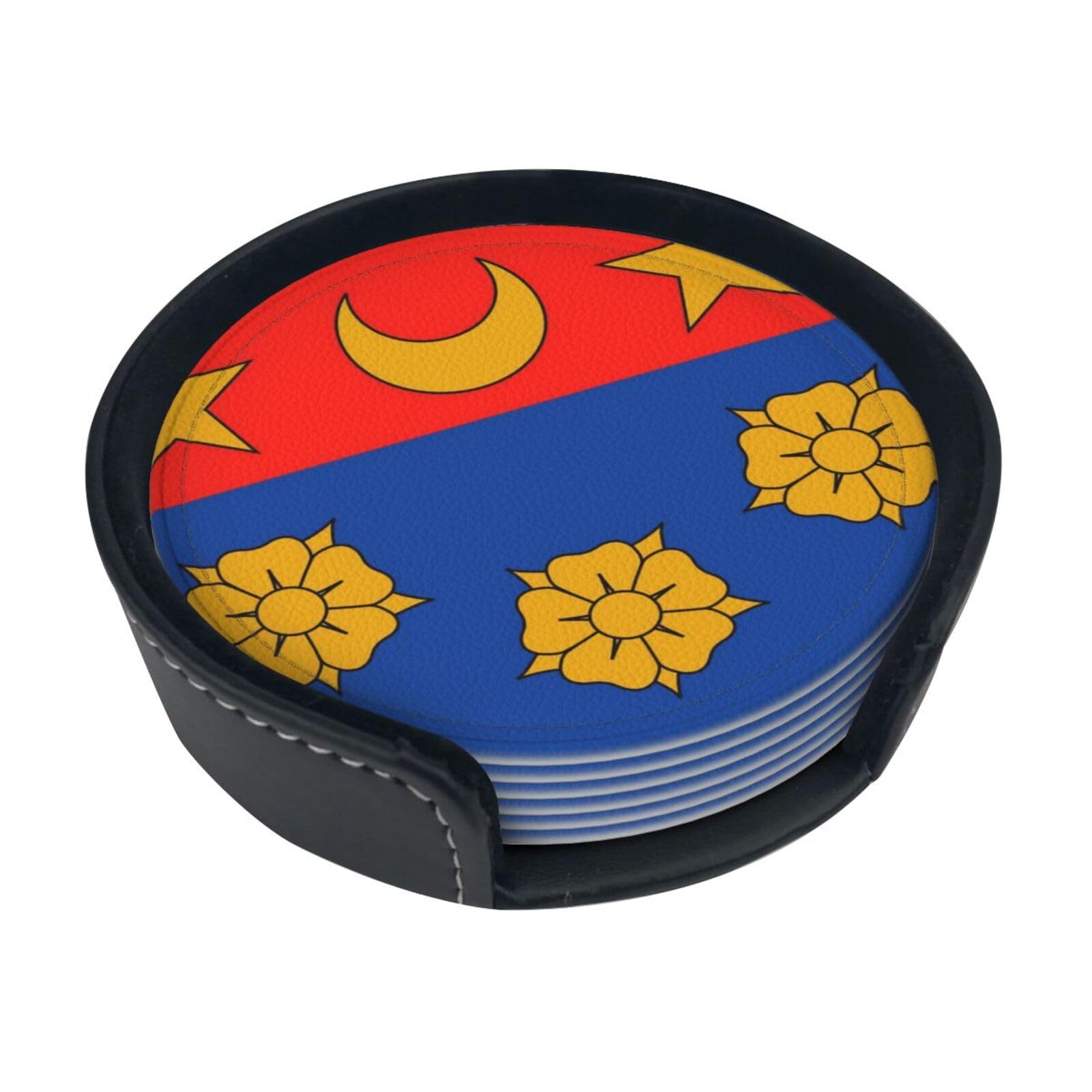 Longueuil Flag Leather Coasters-Set of 6 with Storage Holder