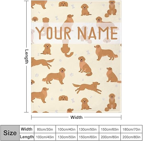 Miniatura 2 de Manta personalizada de Golden Retriever con nombre de texto, manta de franela de forro polar con patrón de perro de 40 x 50 pulgadas, suave, ligera,