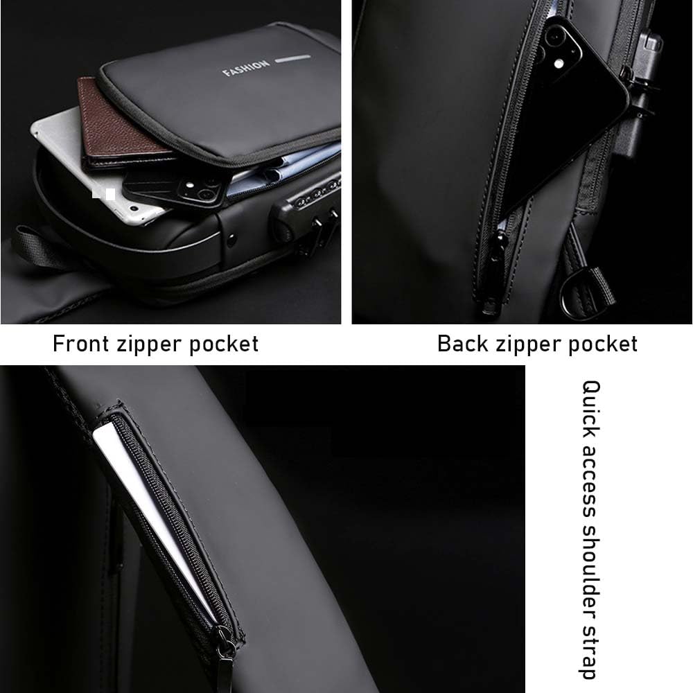 Sac à bandoulière de voyage imperméable pour cyclisme avec serrure à combinaison antivol et port de chargement USB