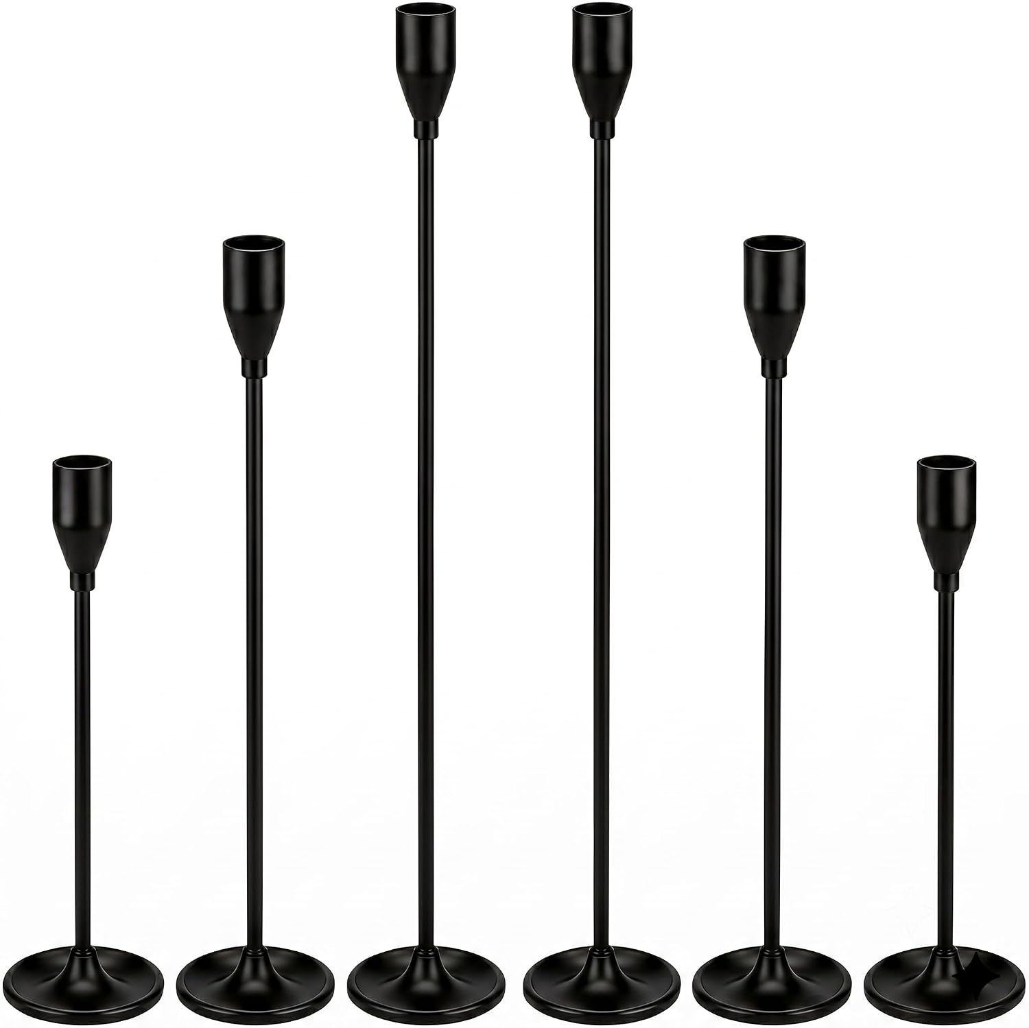 Black Candlestick Holders Set of 6, Metal Taper Candle Holders
