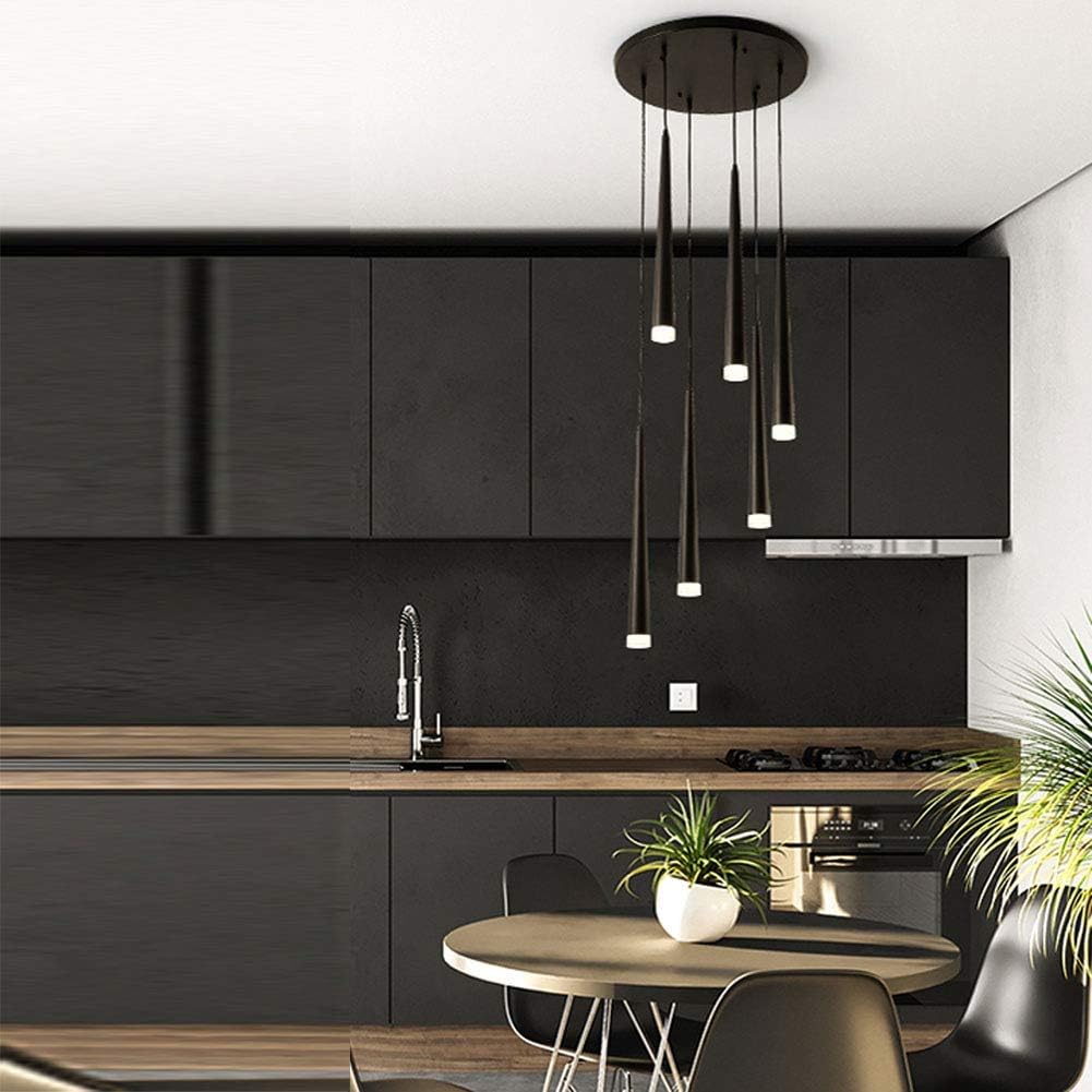 Led Pendant Lighting Fixture Modern Iron Industrial Hanging Ceiling Light Fixture Acrylic Lampshade Chandelier for Kitchen Bedroom Hallway Living Room,Warm Light,6 Lights