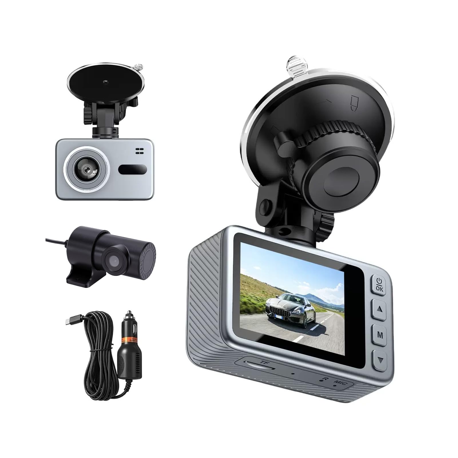 Dash Cam 4K con WiFi Integrato, Registratore Videocamera Cruscotto Anteriore Posteriore, Controllo APP, Visione Notturna, Grandangolo 150°, Sensore G, Registrazione in Loop