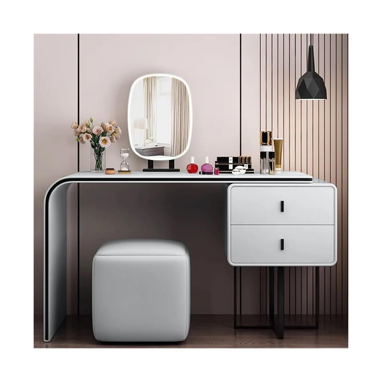 CGCSYZ Vanity Desk Modern Luxury Vanity Set with Mirror and Stool Home Makeup Dressing Table Girls Bedroom Furniture Dressing Table Makeup Dressing Table (Beige 100cm)