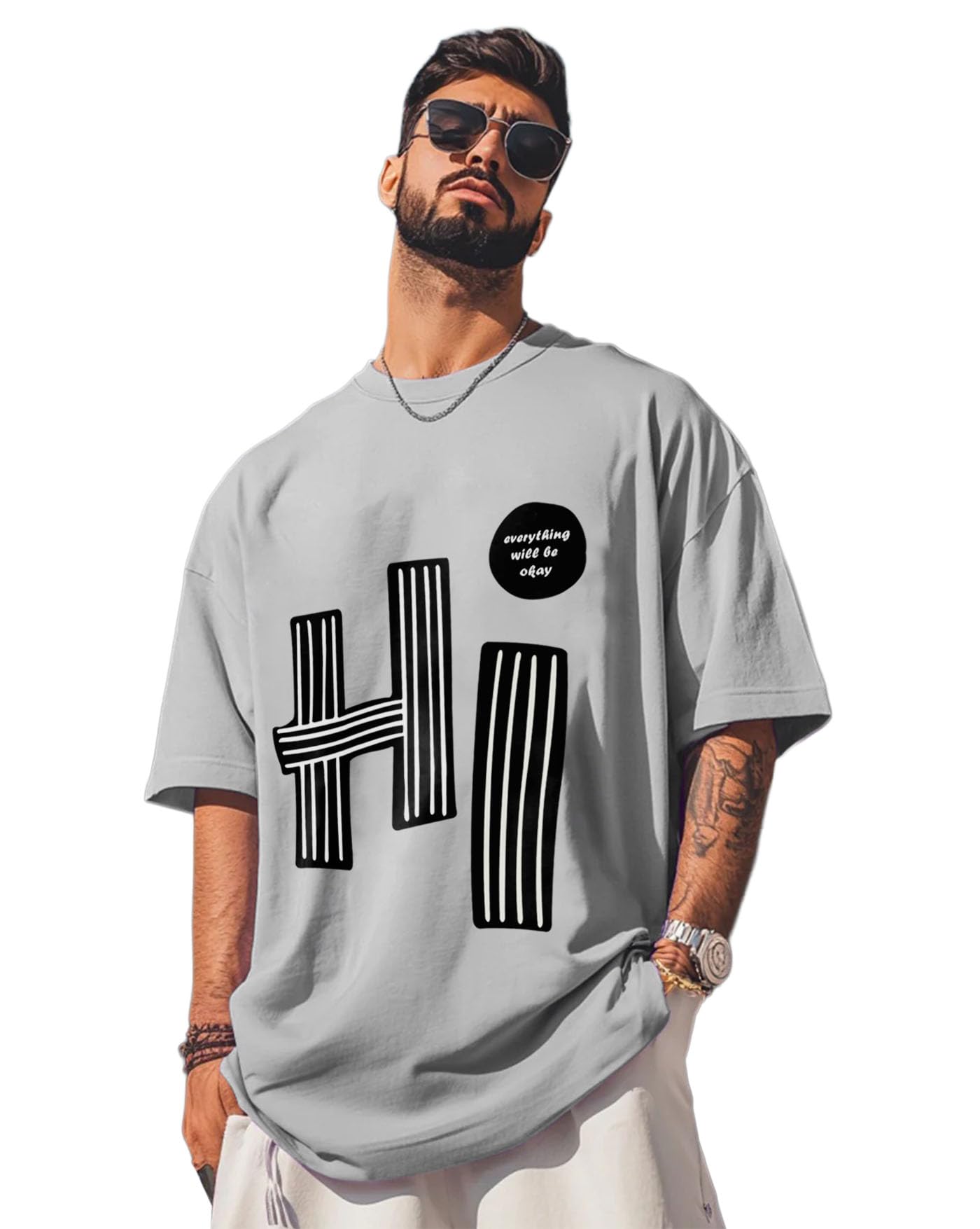 Berrylush Mens Loose Fit Oversized Printed Cotton T-Shirts Half Sleeve Drop Shoulder Men Tshirt in multi