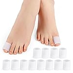 Povihome Toe Sleeves, Toe Protectors, 12 Pack Toe Tube Pads for Hammer Toe,Stubbed Toe,Corns, Calluses Protect (Large Size, White)