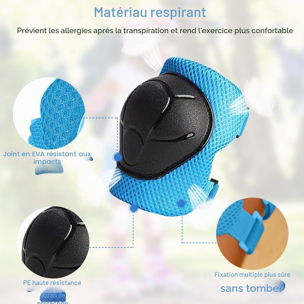 Mizikuu Protection Roller Enfant 7 en 1 Casque Vélo Enfant Kit Réglables Coudières Genouillère Protège Poignets Bleu