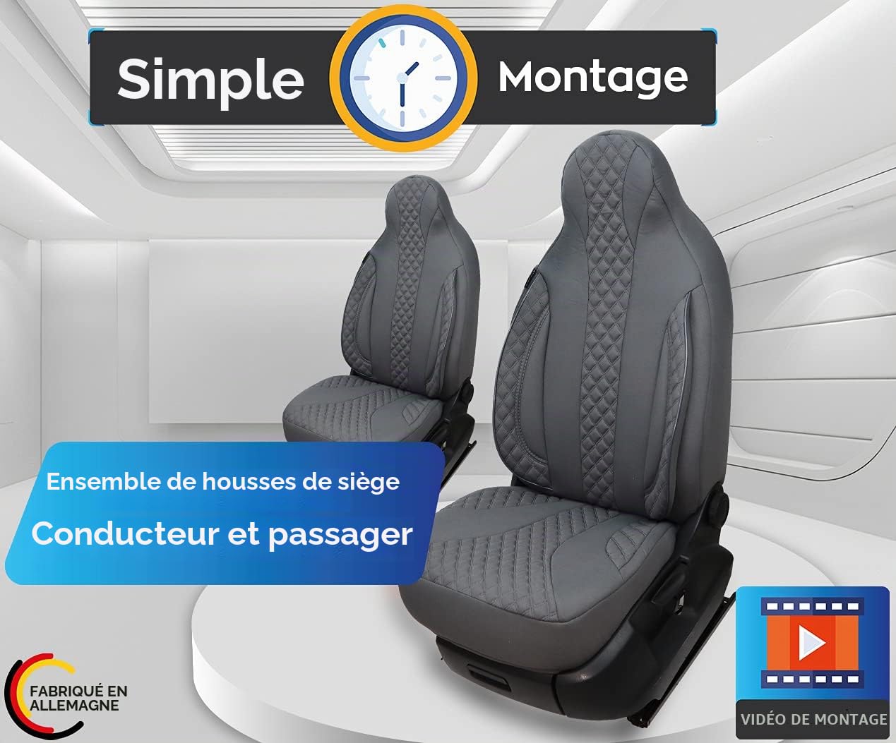 Bremer SITZBEZÜGE WPL409 - Housses de siège compatibles avec Les modèles de Pilote Ducato Weinsberg Adria Dethleffs - Lot de 2 Housses avec accoudoirs Gris
