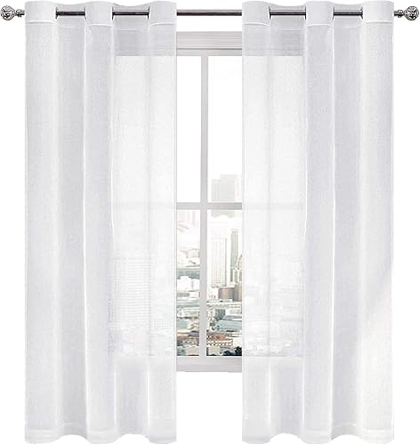 Miniatura 8 de DWCN - Cortinas transparentes blancas de lino sintético con ojales en la parte superior, cortinas de gasa de aspecto voile para ventana, 63 pulgadas