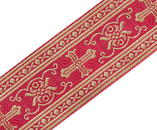 Neo Gothic Chrstian Vestment Chasuble Trim Metallic Jacquard Gold On Red 2" Wide 3 Yards #TOP14