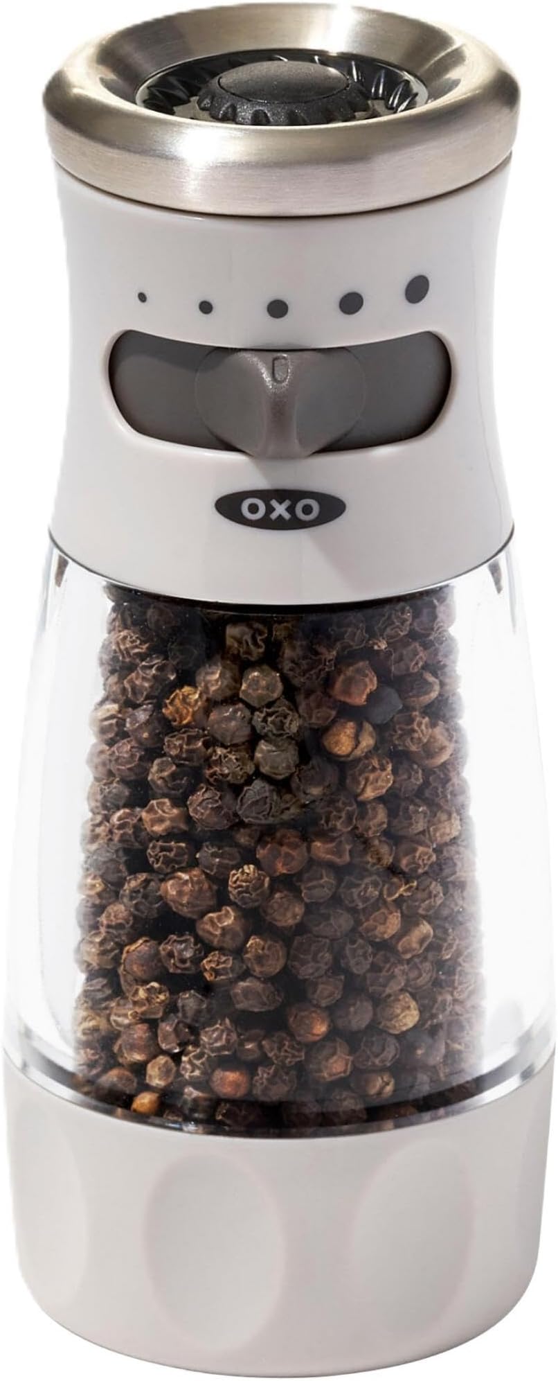 OXO Good Grips Contoured Mess-Free Pepper Grinder, Adjustable Ceramic Grinder with Five Settings, Black Pepper Mill for Home and Kitchen, Spice Tool and Kitchen Gadget
