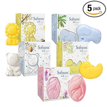 Softsens Assorted Pack of 5 Kids Soap | Gentle & Nourishing with Shea Butter & Milk Cream | Dermatologist Tested and Approved (75gm) - image, photos