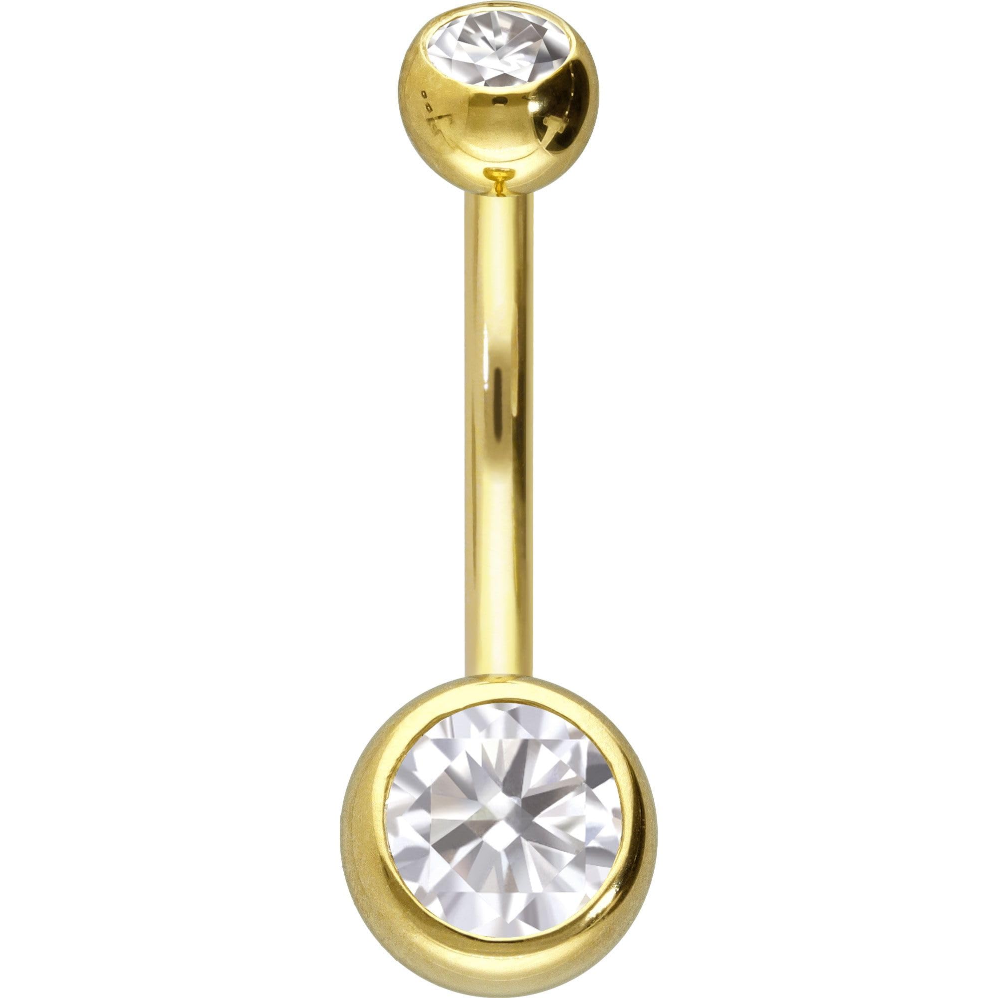 PIERCINGLINE Piercing para el ombligo de oro de 14/18 quilates, oro bananabell 2 MOISSANITE 585, oro de 14 quilates, longitud de la barra: 12 mm