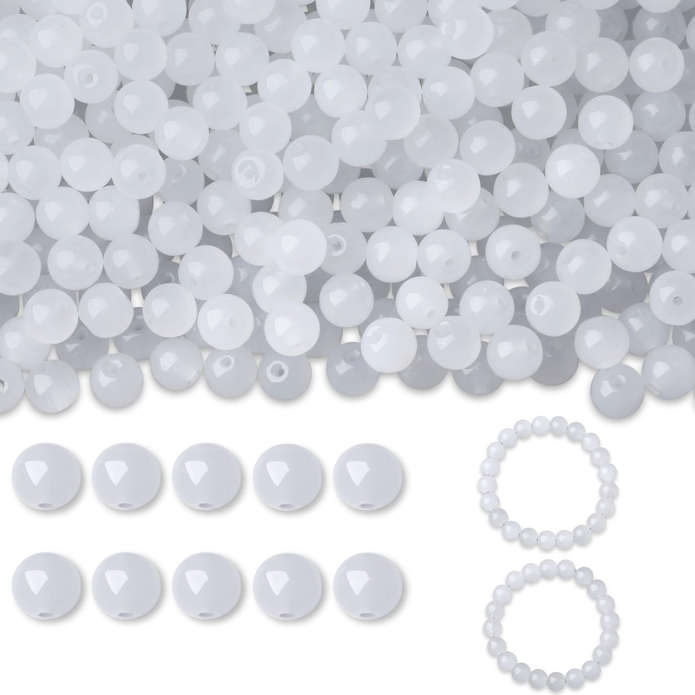 500Pcs White Round Glass Beads 8mm for Necklaces, Clear Glass Crystal Beads for Bracelet Making Kits Earring Bracelets and DIY Crafts(White) - Image 3