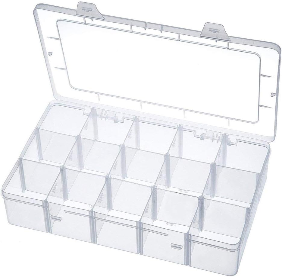 Storage Box 15 Grids Plastic Adjustable Jewellery Organiser Box Container Storage Case Sorting Box with Removable Dividers Bobbins Beads Beauty Accessories Nail Polish