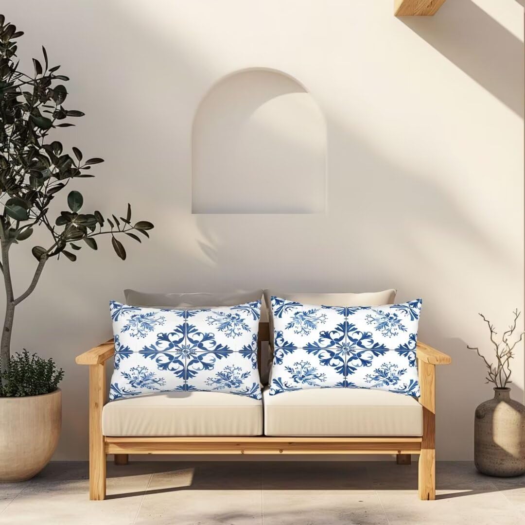 Federe Cuscini Divano Esterno Impermeabile 2 Pezzi Fodere Cuscini 60x80 cm, Blu marino Cuscini Decorativi Cuscini per Divano Esterno Giardino, Nordico Copricuscini Divano per Auto Home Decor -hs205