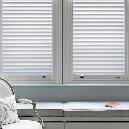 Miniatura 5 de DUOFIRE Película de privacidad para ventana, color blanco mate y patrón de persianas, película de vidrio de adherencia estática