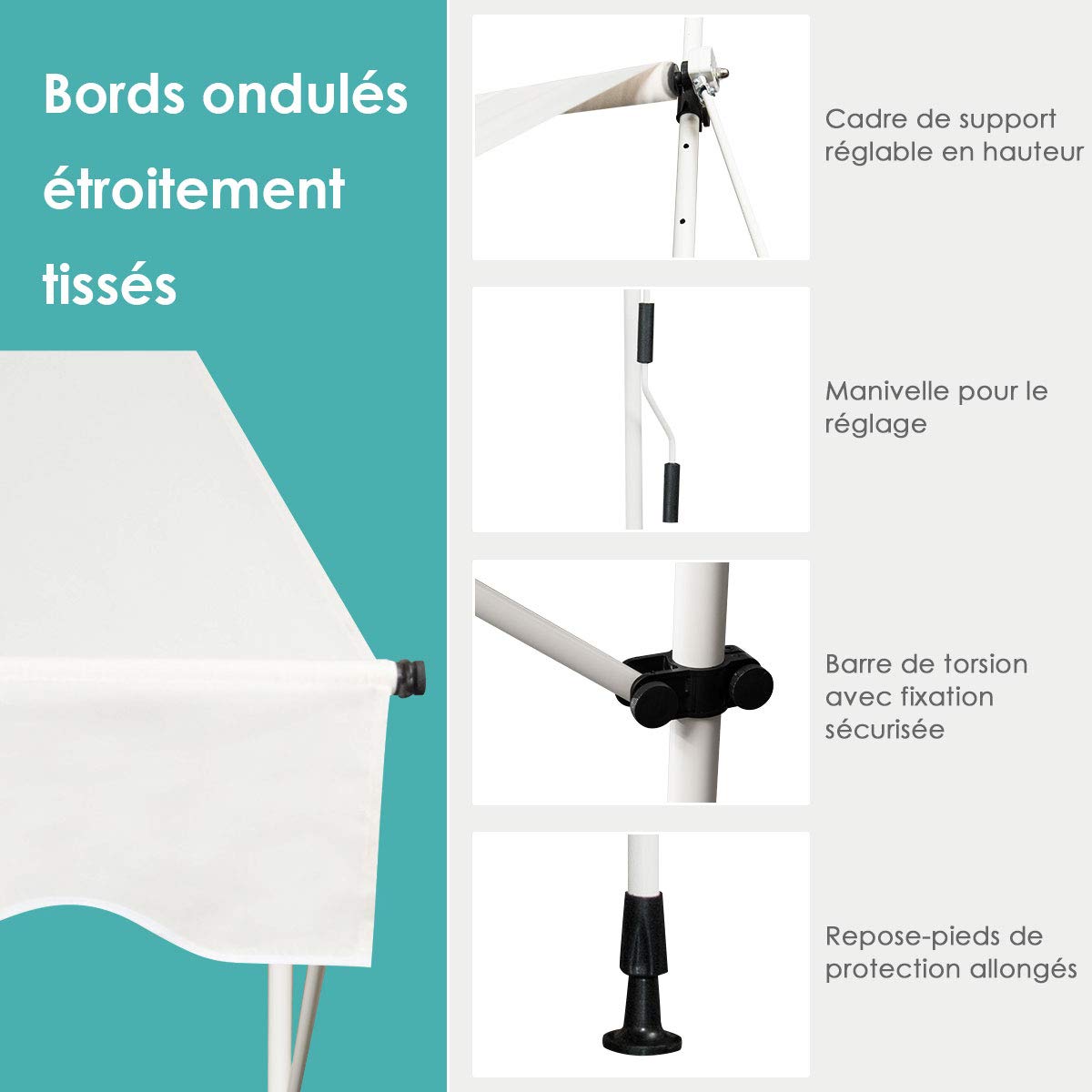 RELAX4LIFE Store Banne Manuel sans Perçage, Auvent Balcon Rétractable avec Manivelle, Tissu Oxford Anti-UV Imperméable, Hauteur Réglable 2-3 M, Store Banne pour Porte Fenêtre (Beige, 400 X 125 cm)