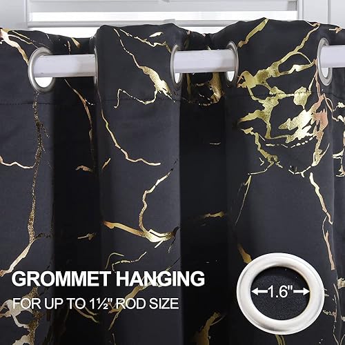 Miniatura 4 de Holawakaka Cortina opaca con ojales de mármol con purpurina metálica dorada para sala de estar, dormitorio, habitación de invitados, decoración del