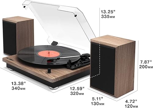 Miniatura 9 de Victrola - Tocadiscos Montauk de 3 velocidades con transmisión por correa, altavoces estéreo Bluetooth, salida RCA y conector para audífonos de 3.5