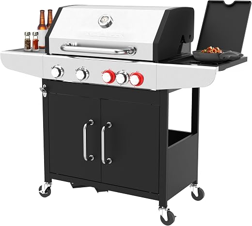 ProfiCook Gasgrill 4 Brenner, Edelstahl, Schwarz