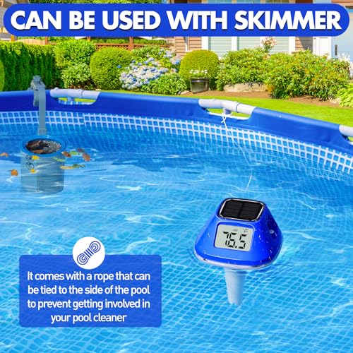 Image of Pircaath Next-Gen Solar Pool Thermometer Floating with Large Backlit Screen | Extra-Large LCD Display for Easy Read, Rope Included, IP68 Waterproof Digital Pool Water Temperature Gauge for Hot Tub, Spa