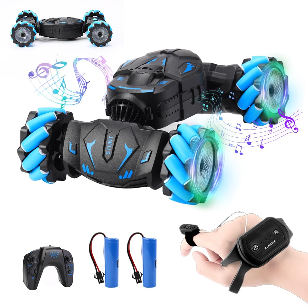 TrulloyooRemote Control Cars, 3 Modes 2.4GHz Double Sided 360° Flips Rotating RC Stunt Car with Spray Lights and 2 Batteries, Offroad RC Cars Toys Gifts for Boys Girls Kids Adults, 40Mins Time