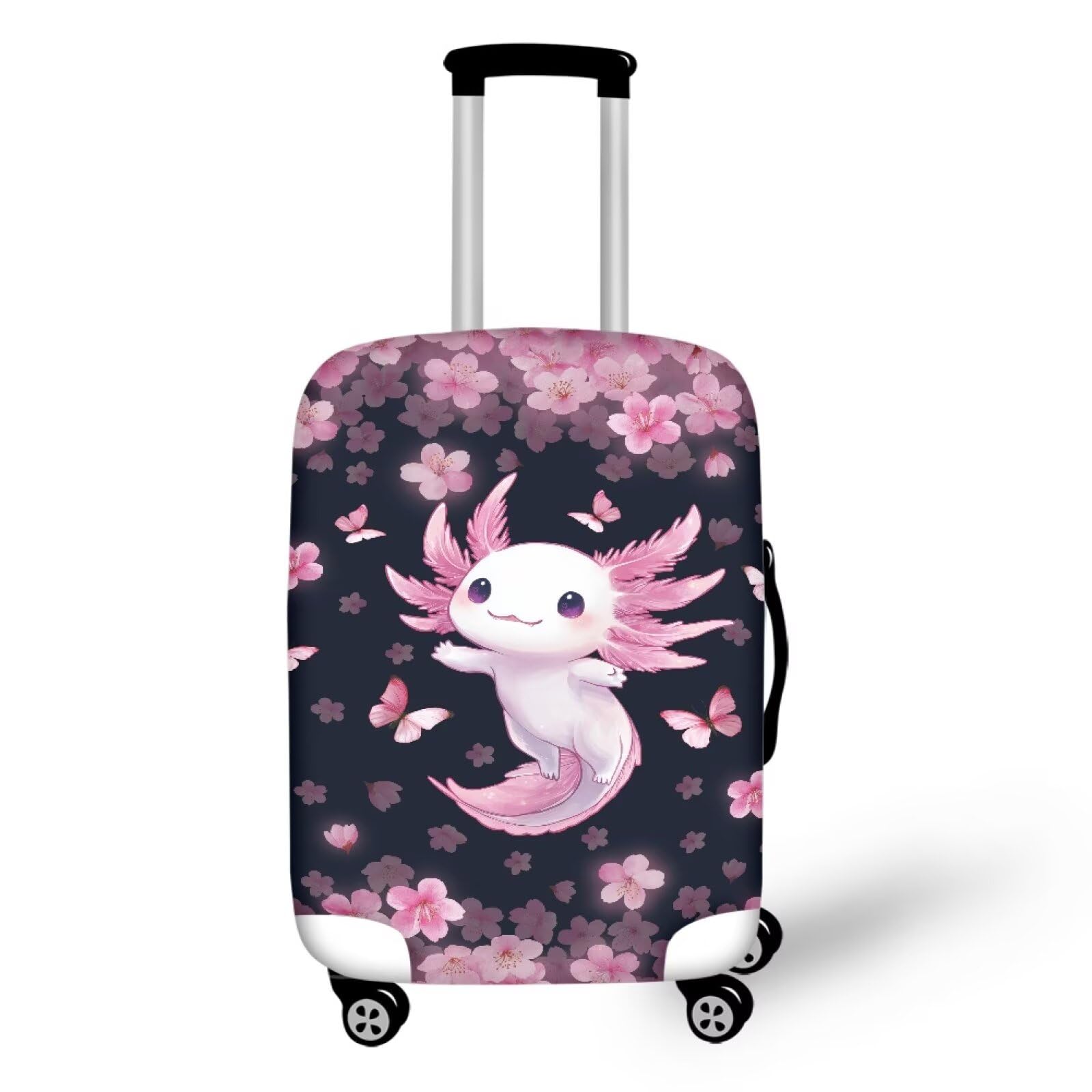 Ystardream Cherry Blossom Baby Axolotl Suitcase Cover For Luggage Cover Protector Elastic For Luggage Covers For Suitcase S(18-21") Washable Anti-Scratch