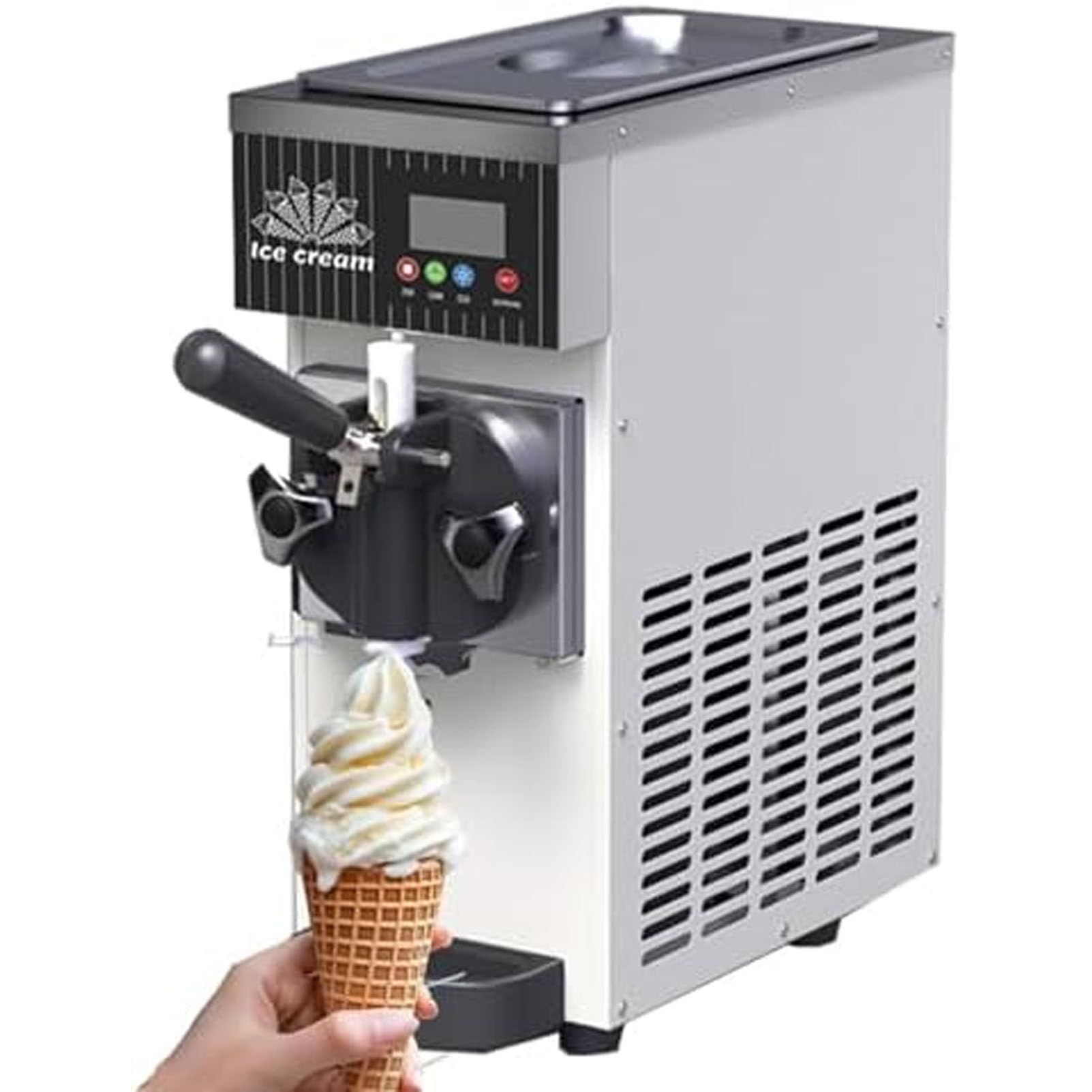 PioMue Countertop Soft Serve Ice Cream Machine, Commercial Hard Ice Cream Machine, Soft Ice Cream 4-5 kg/Hour, LCD Panel, for Coffee, Snack Bar, Restaurant CreamWhite