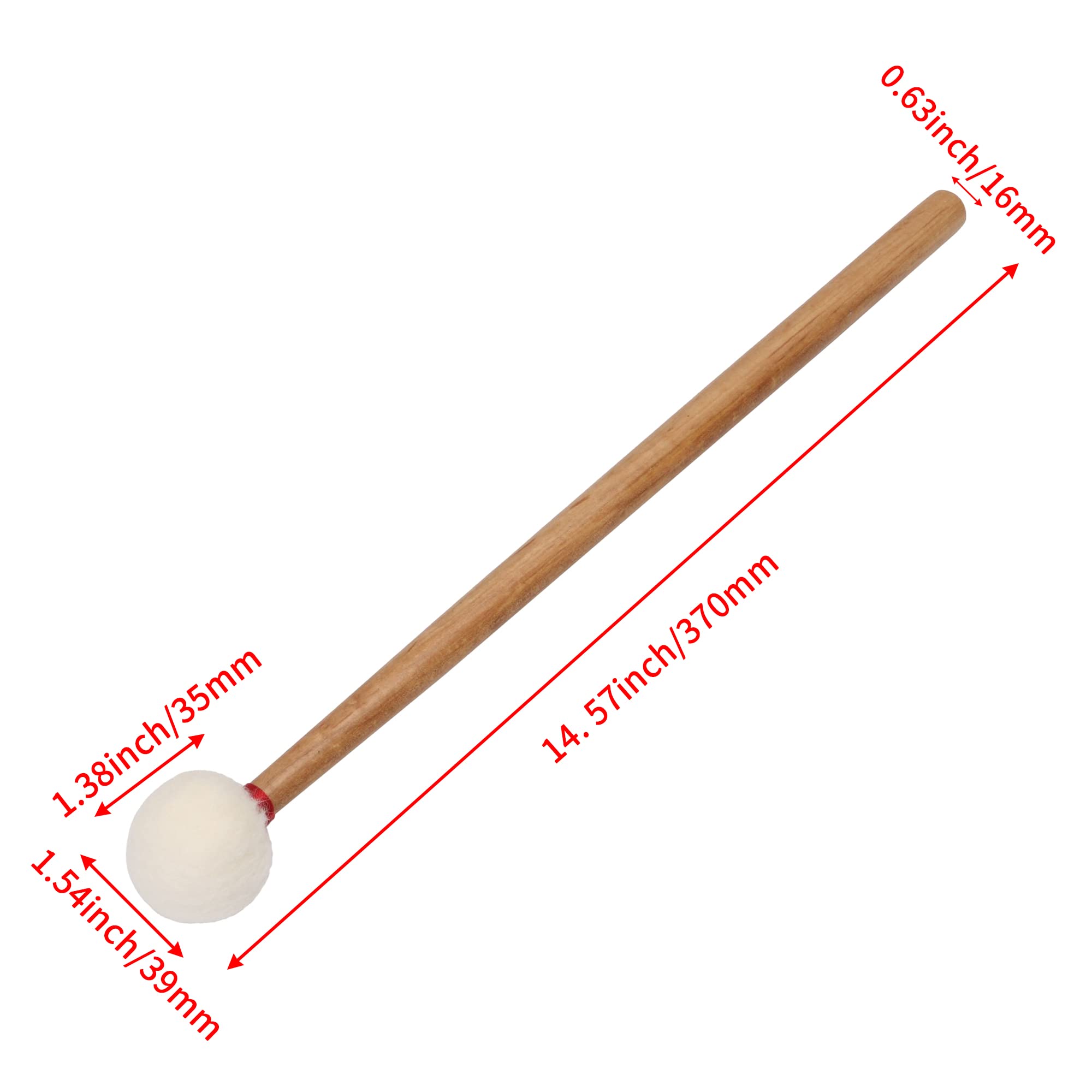 Yibuy Lot de 4 maillets en feutre de 35,6 cm avec poignée en bois de 3,5 cm de diamètre pour percussion de batterie Blanc