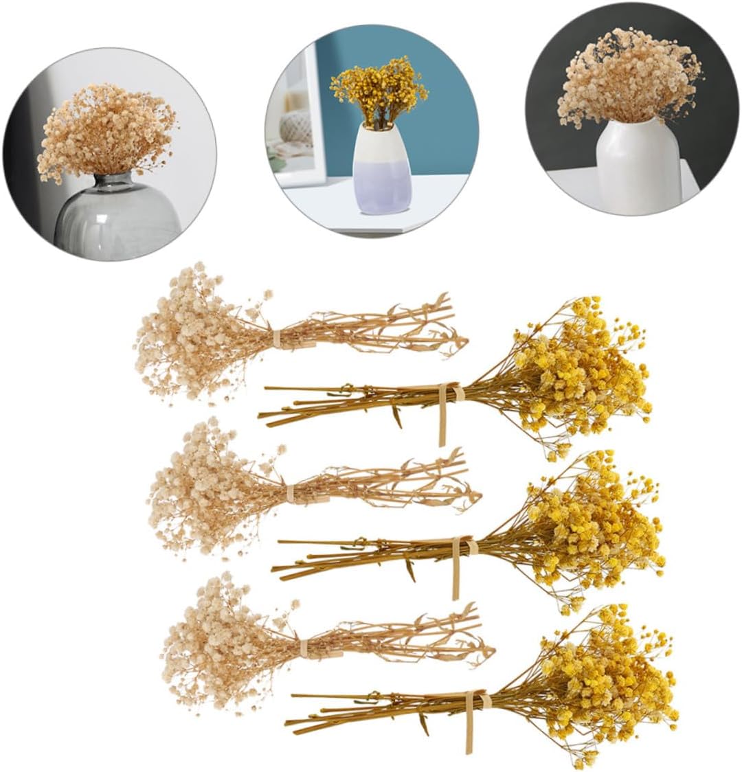 KALLORY 6pcs Babys Breath Dried Flowers Bouquet Mini Artificial Stems for Wedding Table Decoration Home Party Centerpiece Floral Arrangement