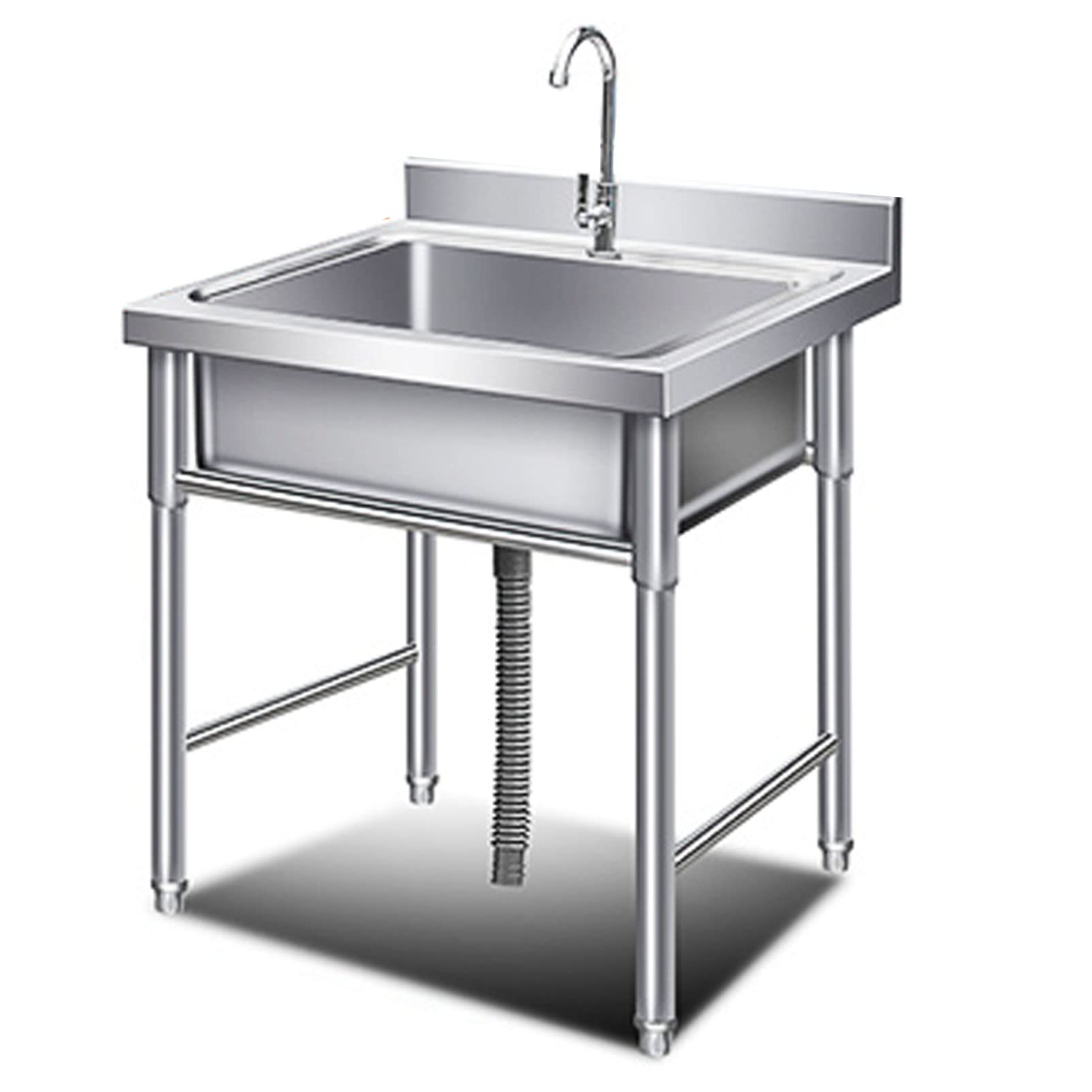 LMYSXAOZ Free Standing Single Bowl Utility Sink Stainless Steel Commercial Kitchen Set Outdoor with Faucet Drain for Laundry Garage Backyard