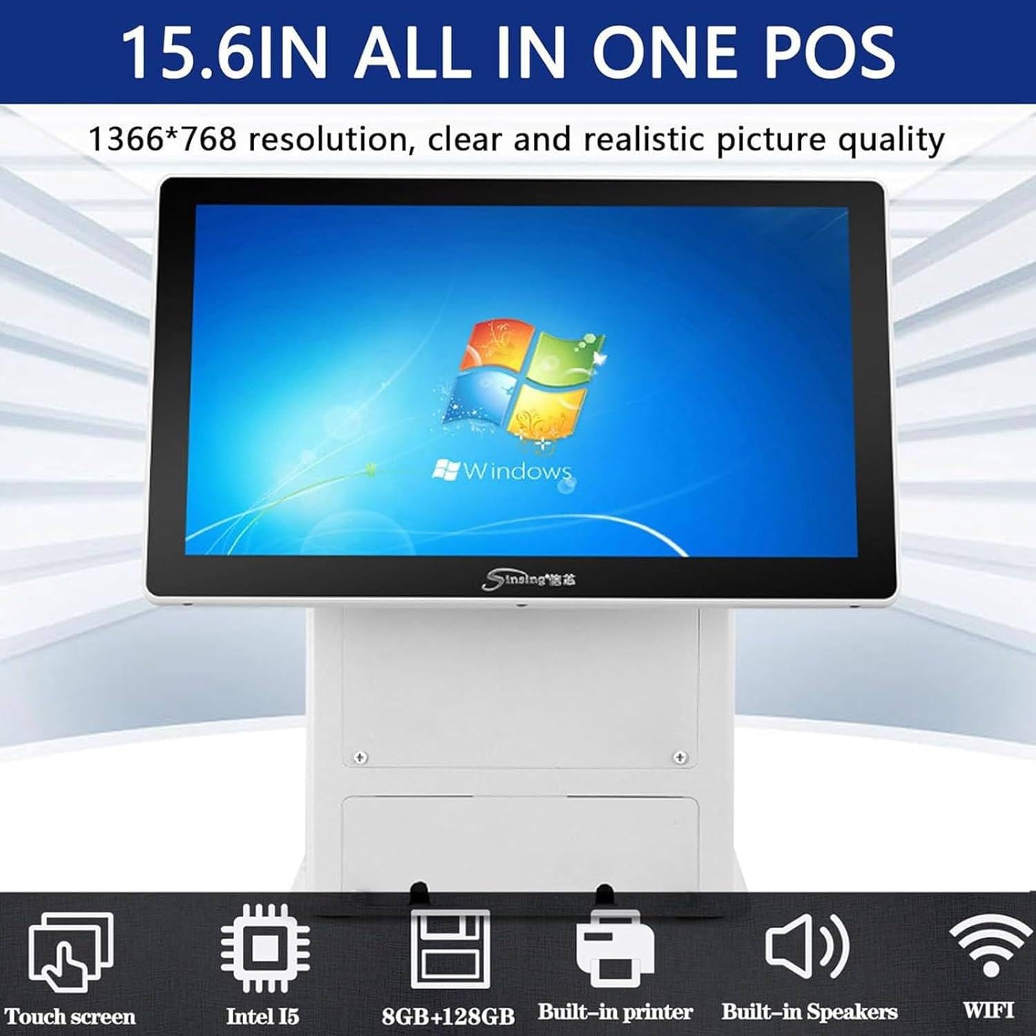 Terminal Tpv con Doble Pantalla Táctil De 15,6 Pulgadas,Caja Registradora Inteligente Todo En Uno con Impresora De Recibos Integrada,Sistema Windows Ideal para Restaurantes