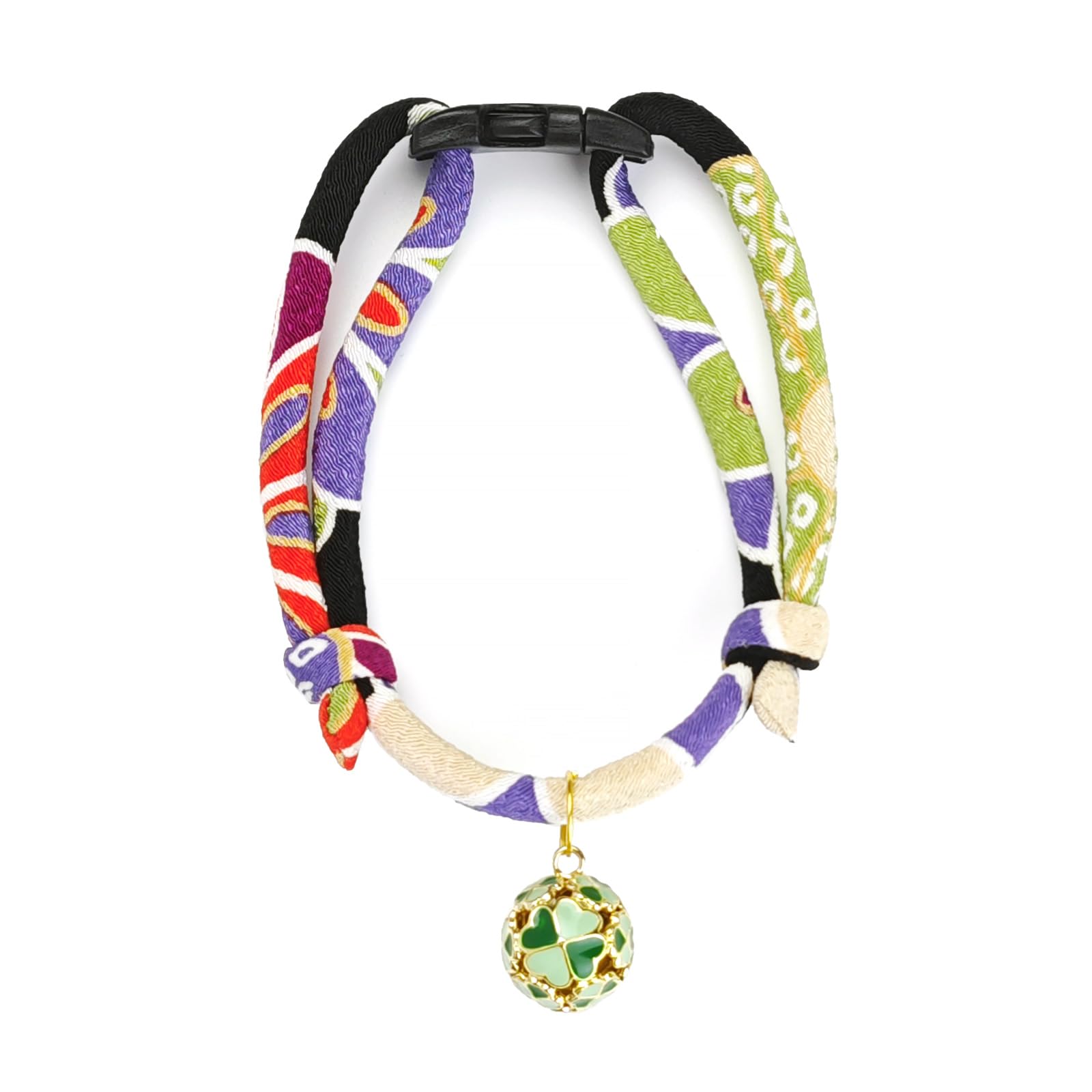 PetsMeow Soft Breakaway Cat Collar with Lucky Clover Bell. Adjustable Kimono Style, Safe, Stylish for Kittens & Adult Cats