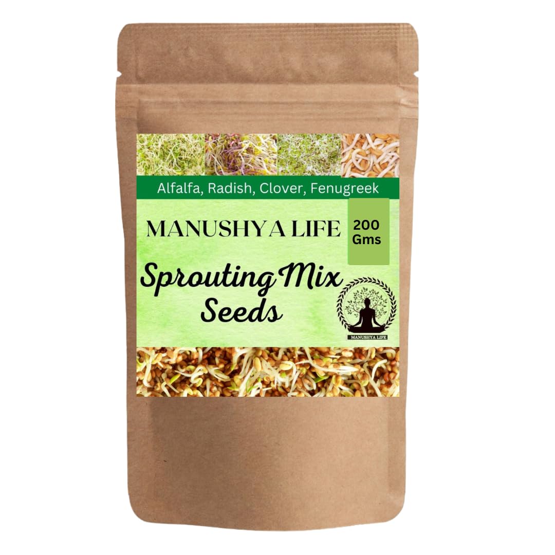 Manushya Life| 4 Variety Sprouting Seeds Mix | Alfalfa, Clover, Fenugreek, Radish Seeds | Seeds for Sprouting | Satvic lifestyle | 200 Grams (B0C5PJFLLH) Amazon Price History, Amazon Price Tracker