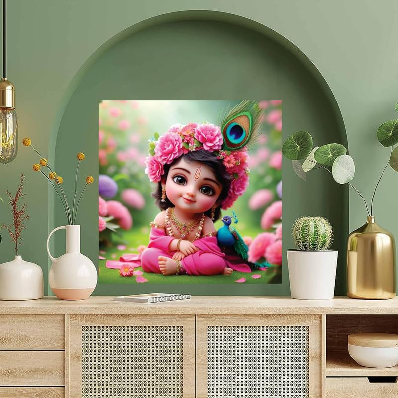 Image of British Terminal Cute little Bal Gopal Baby God Krishna| Kanha Ji | Laddu Lord Makhan Chor Painting Religious Poster for Pregnant Women for wall (matt thin vinyl,sticker,multicolor,unframed)| bj157