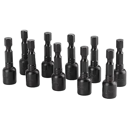 Hex Bit Socket Set, 10Pcs 45 x 8mm Hex Socket with Strong Magnetic, Electric Screwdriver Bit Accessories, Black for DIY