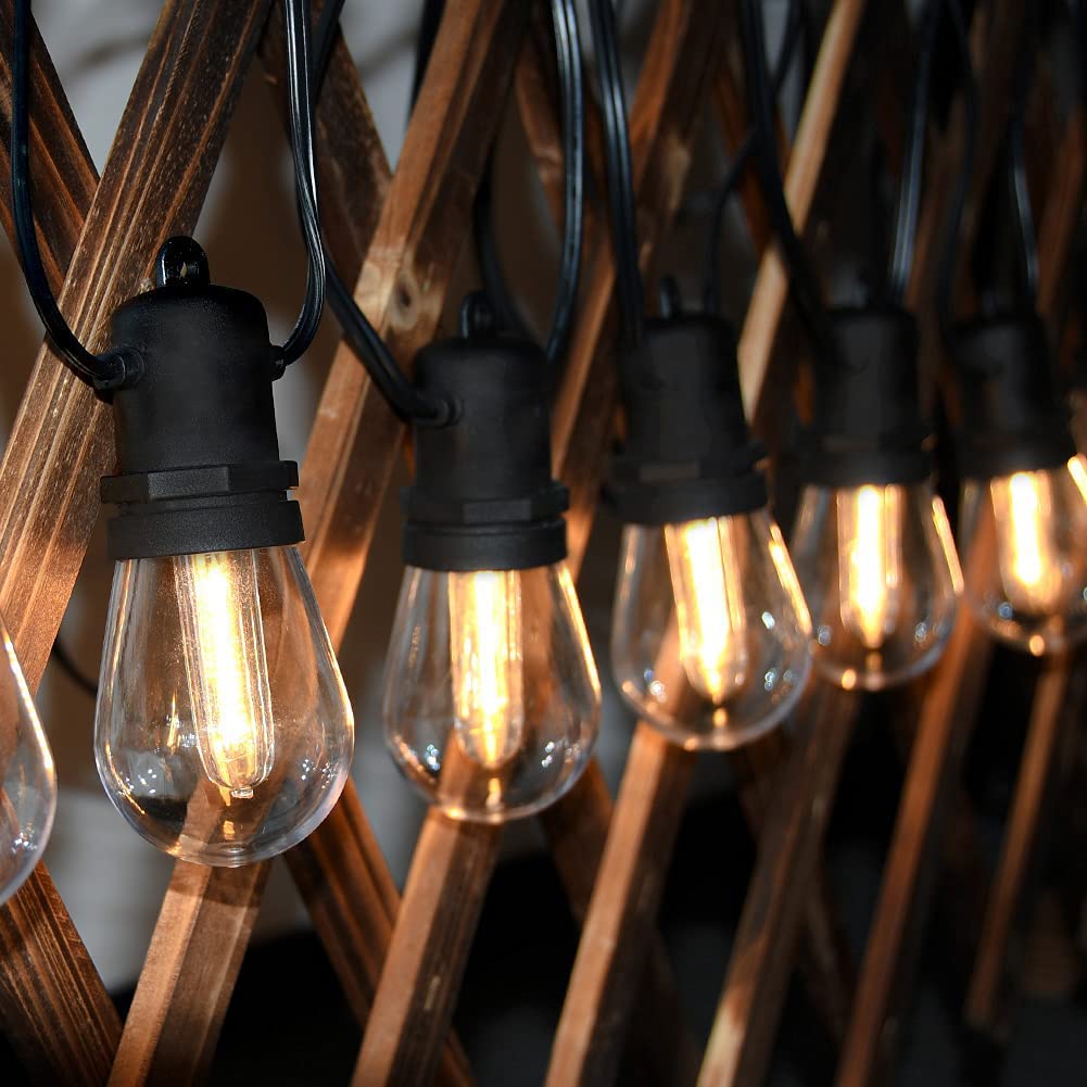S14 48Ft LED Outdoor String Lights, Waterproof Commercial Grade Heavy Duty Hanging Patio Lights with 16 Shatterproof LED Bulbs for Backyard Garden Balcony Cafe Wedding Party and Holiday Decorations