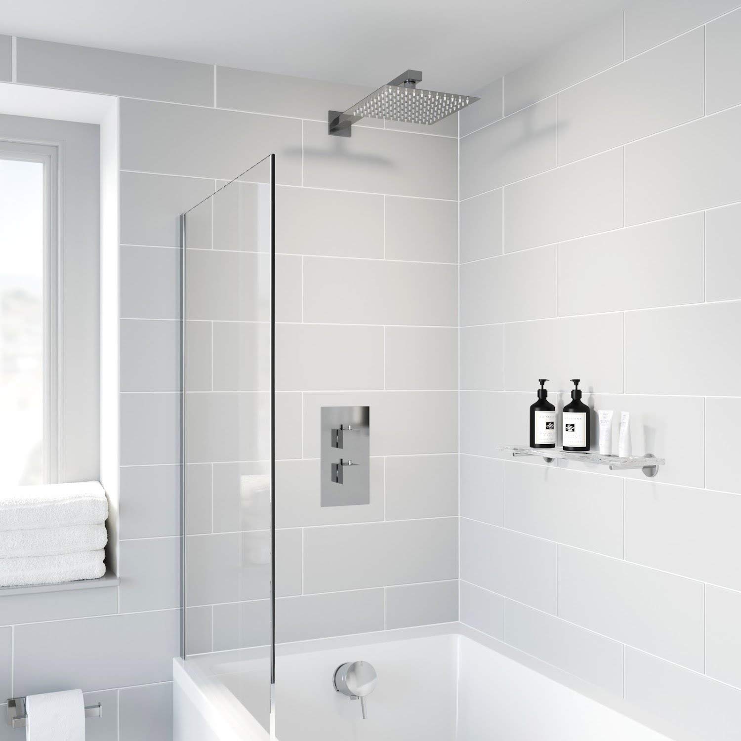 Architeckt Thermostatic Concealed Square Shower Bath Filler Wall Mounted Fixed Head Chrome