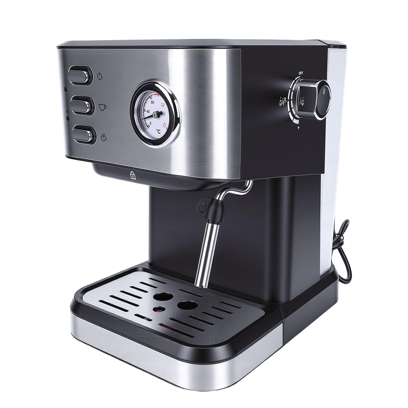 Semiautomática con 20 Bar de Presión y Control PID (Enchufe europeo) | Portafiltro de 51 mm para una rica crema, tanque extraíble de 1,5 L, calefacción de 1050 W, interruptor de preparación fría