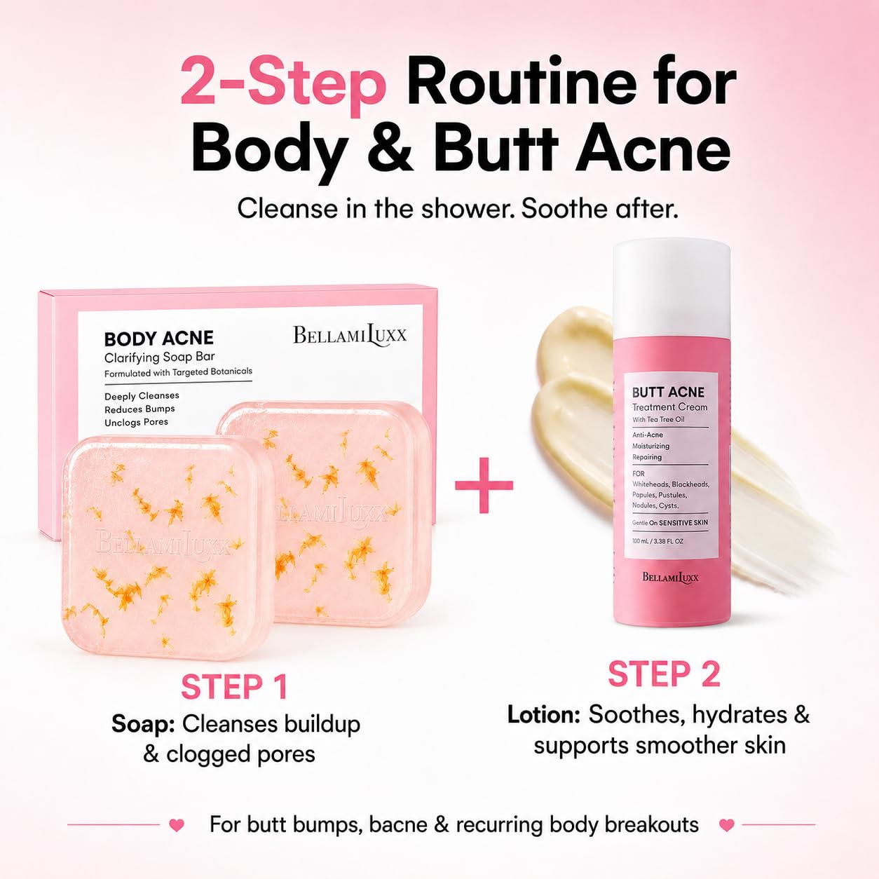 BellamiLuxx Body Acne Soap Bar: Antibacterial Bar for Butt, Thighs, Back, Body Acne, Folliculitis & Fungal Prone Skin - Tea Tree Oil, Sulfur & Salicylic Acid Soap - Reduce Bumps, Clogged Pores