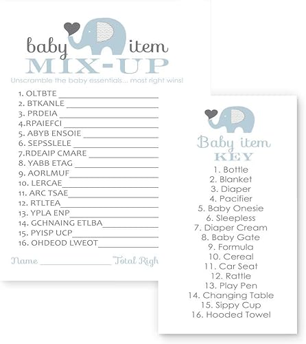 Paper Clever Party Juegos de baby shower de elefante para niños – Revisión de palabras – Actividad neutral de género para invitados – Tema de selva