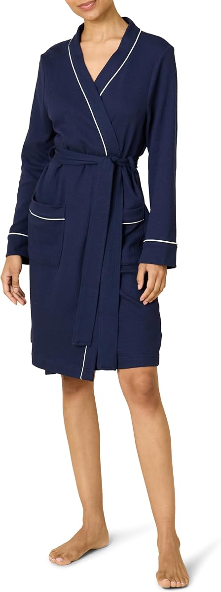 Amazon Essentials Albornoz ligero tipo gofre de longitud completa para mujer (disponible en talla grande)