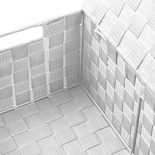 Sorbus Storage Box Woven Basket Bin Container Tote Cube Organizer Set Stackable Storage Basket Woven Strap Shelf Organizer Built-In Carry Handles (Lid Bins - 3 Pack, White) #TOP6