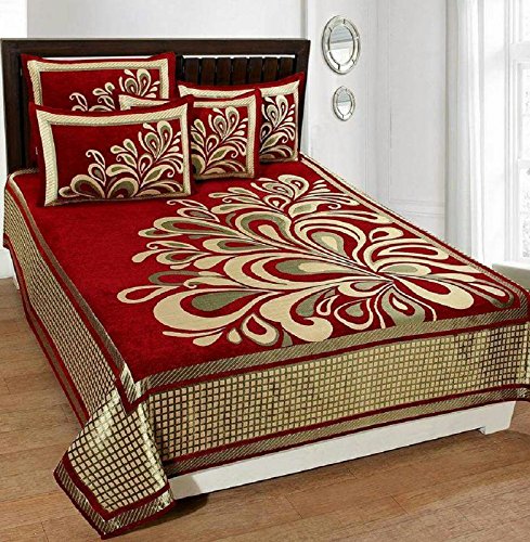 DANWRICH TEXTURE Premium 500 TC Velvet Double Bedsheet with 2 Pillow Covers-Abstract-Maroon,Red