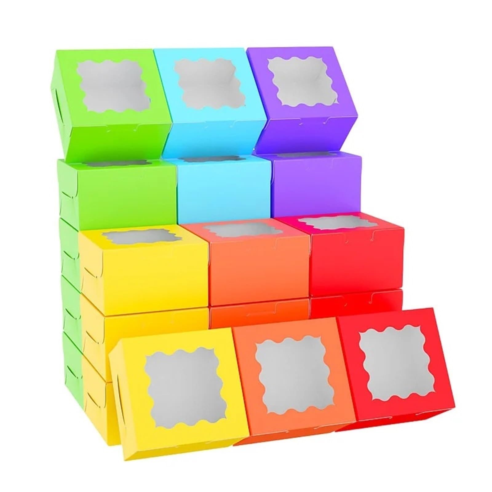 Caja Para Galletas Con Ventana StoBag-caja de papel Kraft Color 20 piezas con ventana, embalaje pequeño for pastel, postre, galletas, donut(Random)