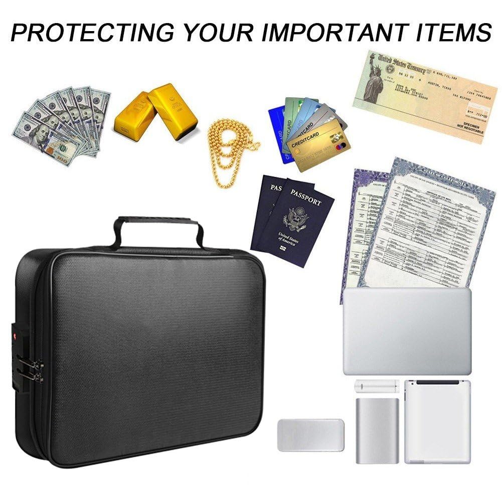 Borsa per Documenti Ignifuga con Serratura Borsa per Documenti Sicura Borsa Impermeabile per Documenti di Denaro, Gioielli E Passaporto